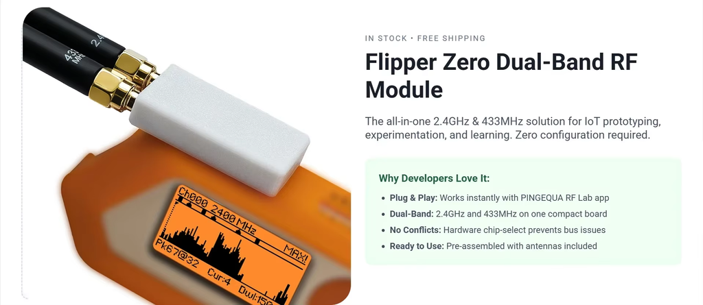 Flipper Zero NRF24 + CC1101 RF Devboard, PINGEQUA RF Lab App-Ready, 2.4GHz & 433MHz, High Performance, Auto-Switch 1 sold
