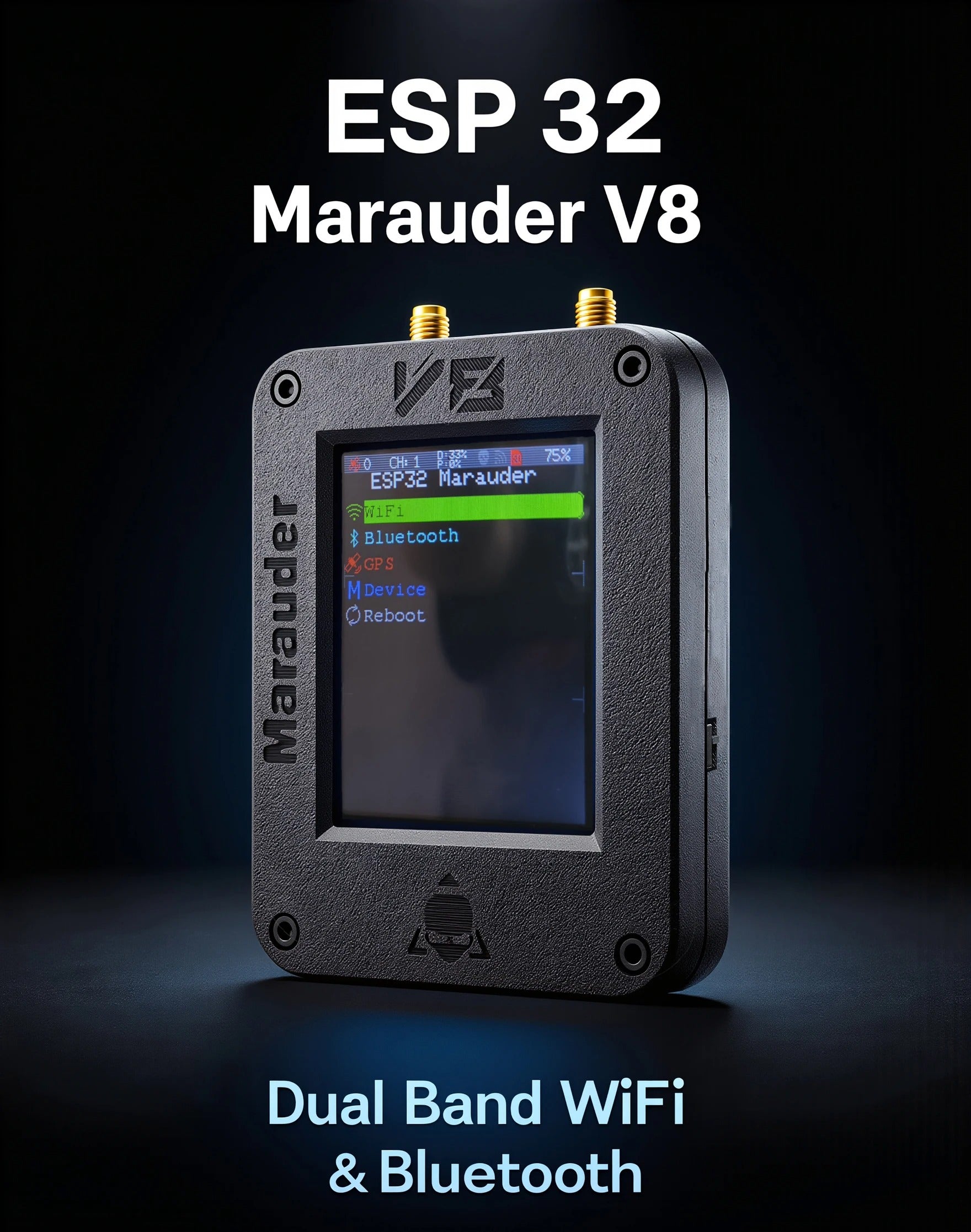 ESP32 Marauder V8 Device ESP32-C5 Dual Band WiFi, Bluetooth, GPS, Supports 2.4G&5G Signal For data analysis and penetration test